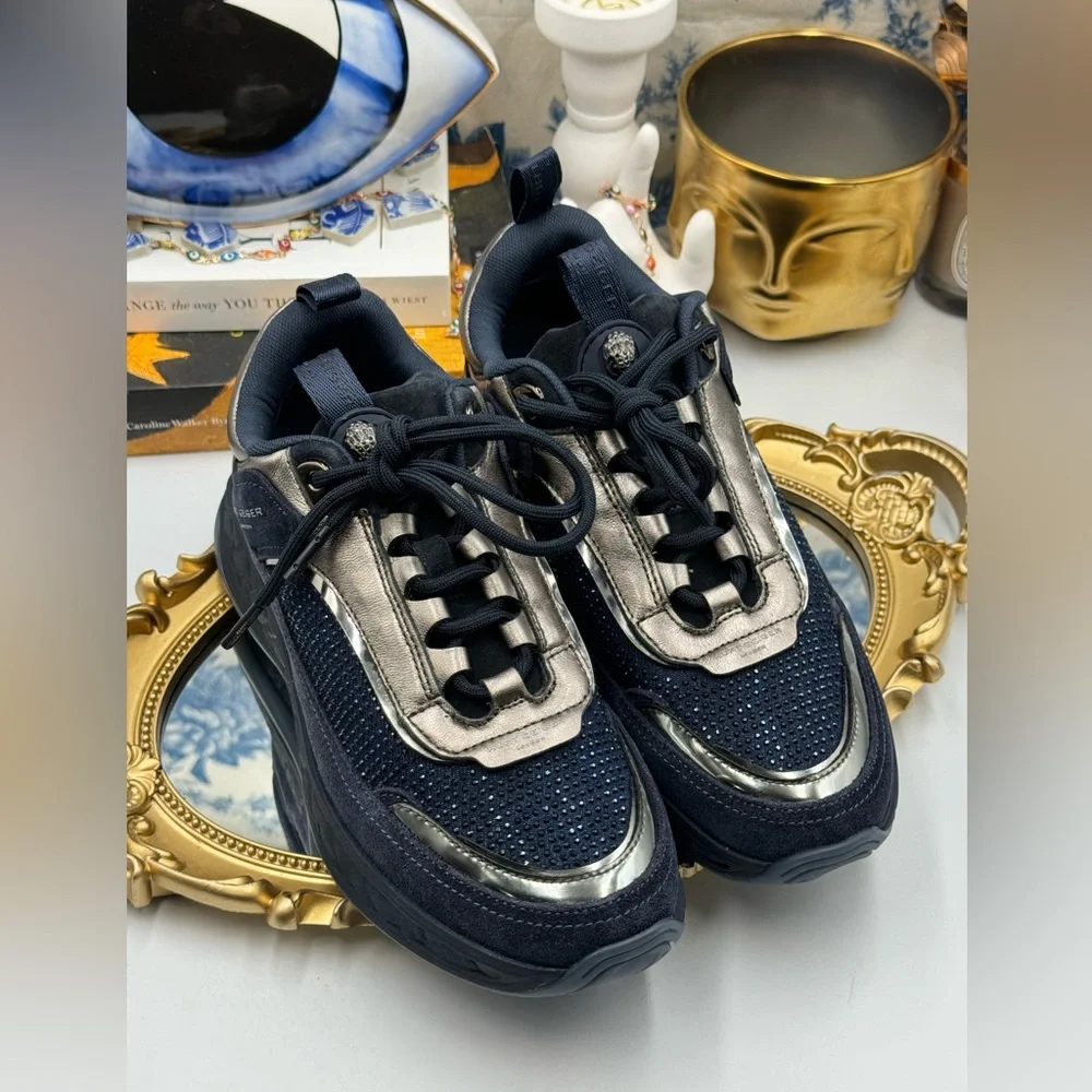 🆕 KURT GEIGER LONDON 🧿 NWOB Kensington Sneaker, Dark Blue Strass, Sz 37 - Picture 5 of 16